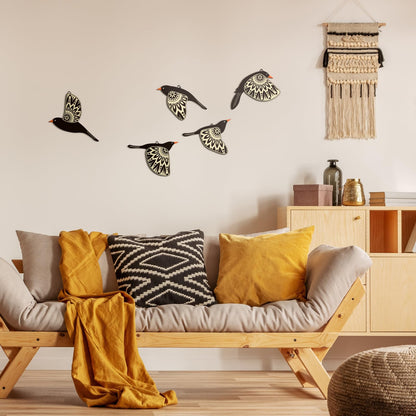 Barydat 5 Pcs Wooden Bird Wall Art Wood Flying Birds Wall Decor Rustic Folk Art Scandinavian Home Decor for Gift Living Room Bedroom Kitchen Office(Black)