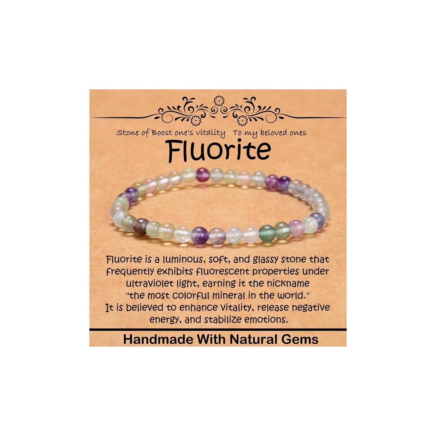 CHCCOYE 4mm Natural Healing Gemstone Bracelet Handmade Yoga Stretch Elastic Bracelet Stress Relief Crystal Jewelry for Men and Women (4mm, Fluorite)