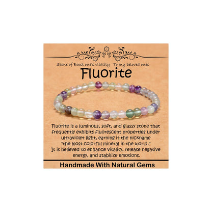 CHCCOYE 4mm Natural Healing Gemstone Bracelet Handmade Yoga Stretch Elastic Bracelet Stress Relief Crystal Jewelry for Men and Women (4mm, Fluorite)
