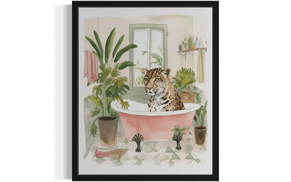 Leopard 1 Wall Art Poster Print, Animal Bathtub Pictures Restroom Wall Art Painting for Bathroom Decor Gallery 49 (Leopard 1, 8 x 10 inches, Black Frame)