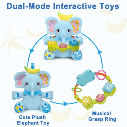 Baby Elephant Musical Stuffed Animals Toy with Light-Up Music & Crinkle,Infant Bilingual Early Learning Education Toys,1st Easter Basket Shower Stuffers for 0-3-6-12+ Months Boy Girl Gifts,Blue