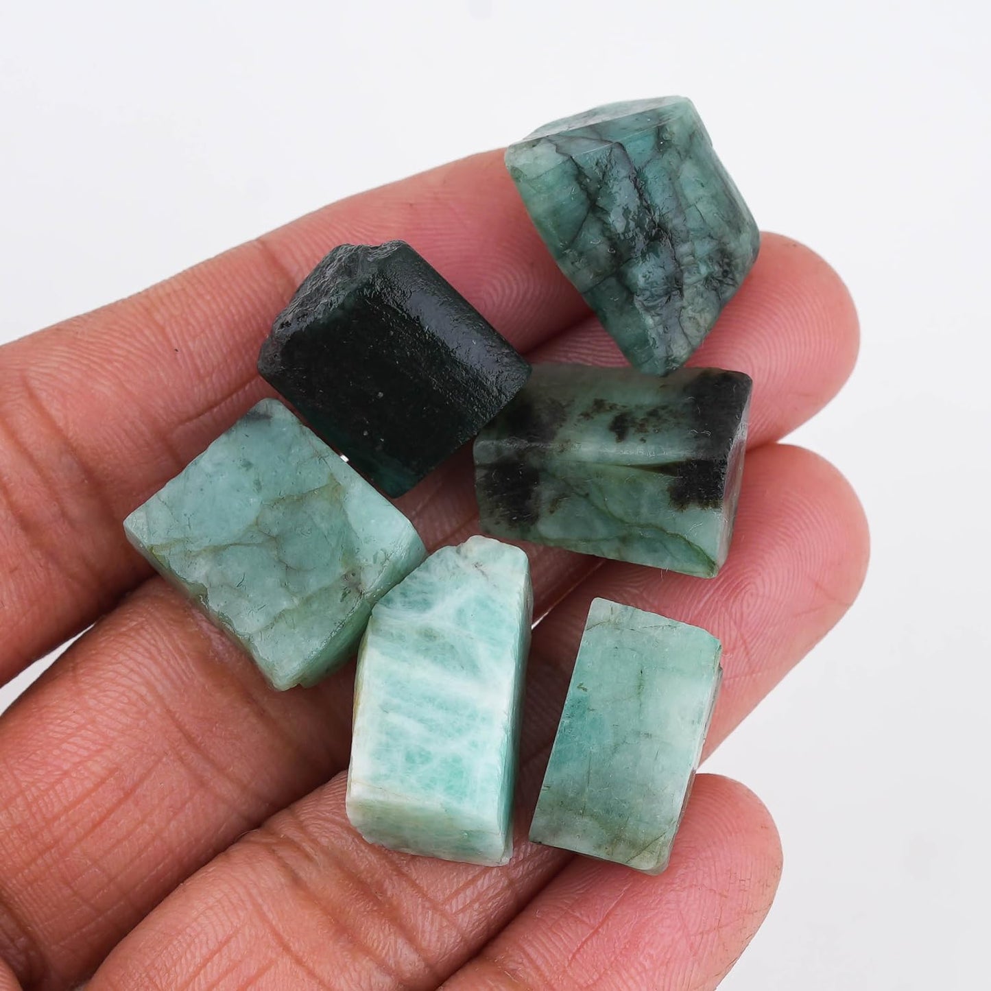 CRYSTALIS 6pcs Natural Emerald Loose Gemstone Wholesale Bulk Rough Jewelry Making Supply, Chakra & Healing Raw Stones, Wire Wrapping, DIY, Gem Collection, May Birthstone, Size : 13-16mm