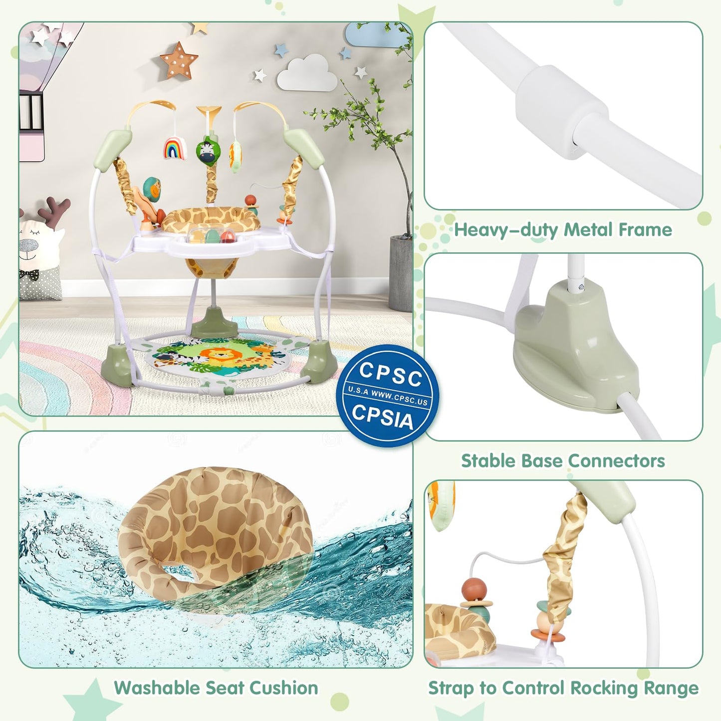 Furmubei Baby Activity Center, 3-in-1 Baby Jumper, Infant Activity Center with 360° Rotating Seat, Music, Lights, 3 Adjustable Heights, Infant Activity Jumper for 6+ Months JP2403