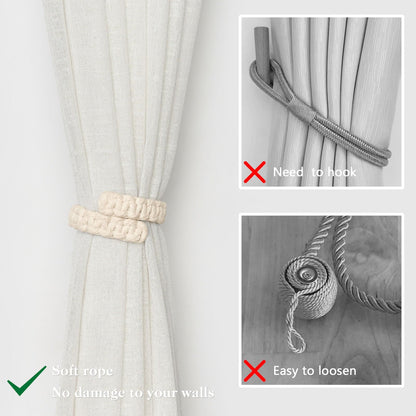 NICEEC 2 Pack Natural Cotton Rope Curtain Tiebacks Farmhouse Rustic Style Decorative Drape Tie Backs Handmade Braided Curtain Holdbacks for Home & Office Sheer/Light Weight Drapery (C-Beige-S)