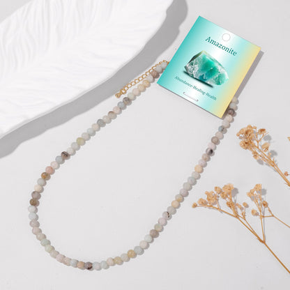 Risyfjew Crystal Choker Necklaces for Women,4mm Amazonite Natural Stone Choker Beaded Necklace Healing Crystal Necklace Gemstone Bead Necklaces for Women