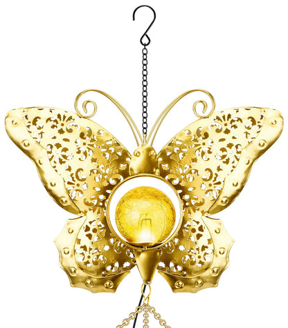 JYPS Butterfly Solar Wind Chimes, 40-Inch Large Waterproof Windchime for Outside with Glowing Crackle Glass Ball, Garden Patio Yard Decor Christmas Day Birthday Unique Gifts for Women Mom Grandma Wife
