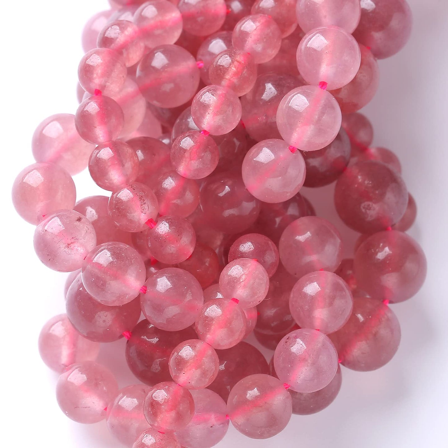10mm 36pcs Natural Strawberry Quartz Crystal Jades Stone Beads for Jewelry Making DIY Bracelet Necklace Accessories 15" Energy Healing Power Stone Beads (Strawberry Quartz Crystal Jades, 10mm)