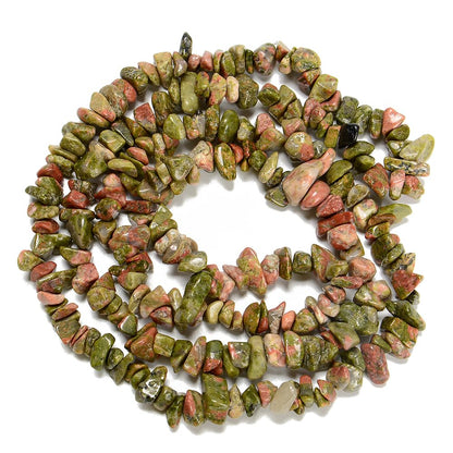 PLTbeads 7-8mm Natural Green Unakite Gemstone Chips Beads Healing Crystals Waist Bracelets Necklace Kit Irregular Stone DIY Crafts Design Jewelry Making