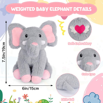 KOPHINYE Weighted Elephant Stuffed Animal, Gray Soft Stuffed Elephant Plush Toy, Small Weighted Plush Comfort Birthday Gifts for Kids, 10 Inch, 0.8 Lbs