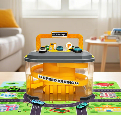 Toy Car Track Storage Playset - Car Toys Race Set Including 12 Diecast Cars, PlayMat, Race Tracks, Car Ramp, Kids Birthday Gift Toys for 2 3 4 5 Year Old Boys 1-3 2-4 Toddlers