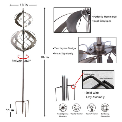 Winwindspinner Wind Spinners Outdoor Metal - Large Kinetic Wind Spinner for Yard Garden, Windmills Lawn Ornament Décor for Lawn Patio (Height 84")