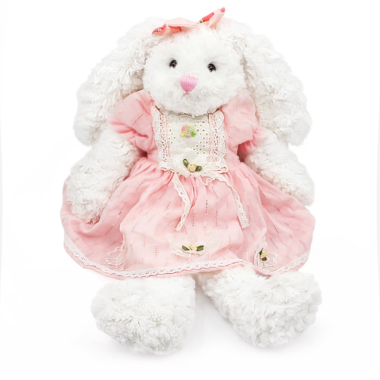 oits cute Floppy Bunny Stuffed Animals in Dress for Baby Girls Plush Toys 18 Inch (Pink Retro Dress)
