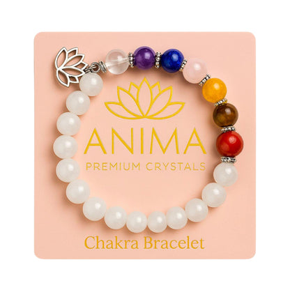 Anima Premium 7 Chakra Bracelets for Women - Medium 8mm Beads Real Healing Crystals and Stones Perfect for Balance, Energy, and Abundance - with Lotus Flower and Charged Energy Card