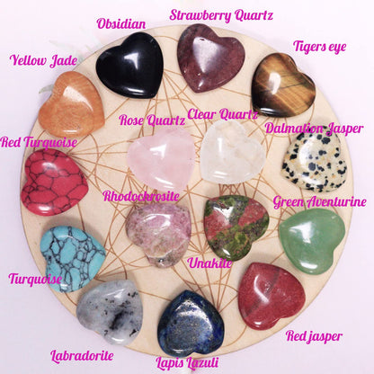 15PCS Natural Heart Healing Crystals Love Stones Rose Quartz Clear Quartz Tiger Eye Heart Set Bulk Polished Pocket Palm Thumb Gemstones Meditation Chakra Reiki Energy Balancing 0.8 inch