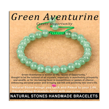 AD Beads 6mm Green Aventurine Bracelet - Stone of Create Opportunity - Handmade Natural Stone Crystal Bracelet with Adjustable Macrame String - Yoga Healing Power Energy Gifts for Men and Women