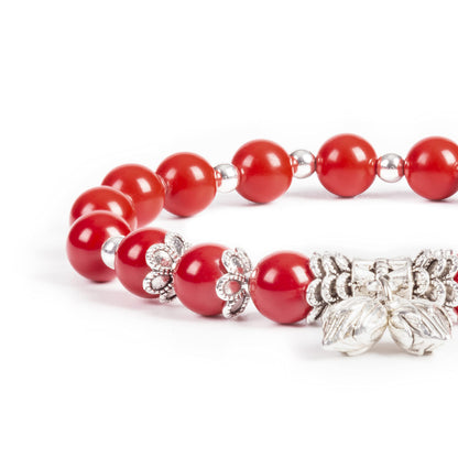 MEHUK 8mm Cinnabar Stretch Bracelet for Women Natural Mineral Energy Gift for Men Lucky Friendship Couple