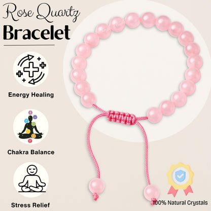 Amazing Gemstone Rose Quartz Bracelet, Gifts For Men & Women - Protection Healing Crystal Bracelet - 8mm Gemstone Beaded Adjustable Bracelet, Pulseras Para Hombres Mujer Stocking Stuffers