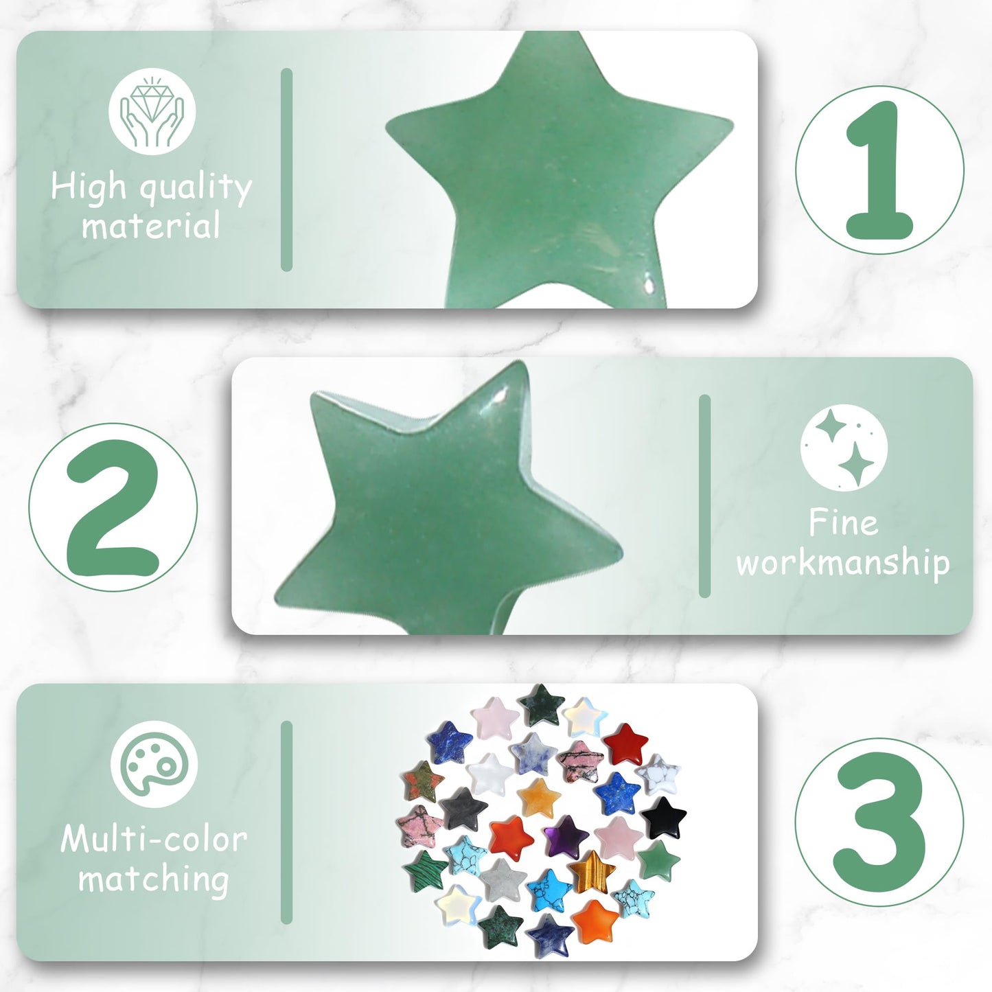 QINJIEJIE 20 PCS Green Aventurine Crystal Star Healing Stones Mini Crystal Cute Polished Pocket Stone Thumb Star Gemstones Set Bulk Wholesale Reiki Energy Balancing Green Christmas Decor