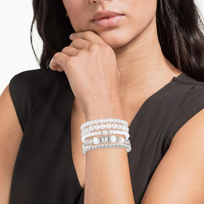 5 Pcs Beaded Stretch Bracelets White Stackable Bracelets Crystal Bead Bracelet Boho Beaded Bracelets Stretch Layering Crystal Stone Beaded Bracelets Trendy Costume Jewelry Gifts for Women