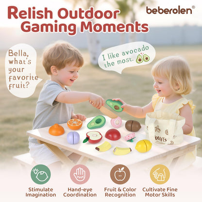 Play Food Sets for Kids Kitchen Wooden Food Toys for 3 Year Old Girl Boy Toddler Cutting Pretend Play Set Learning Toys Birthday Gift 1 2 3 Year Old Fruits