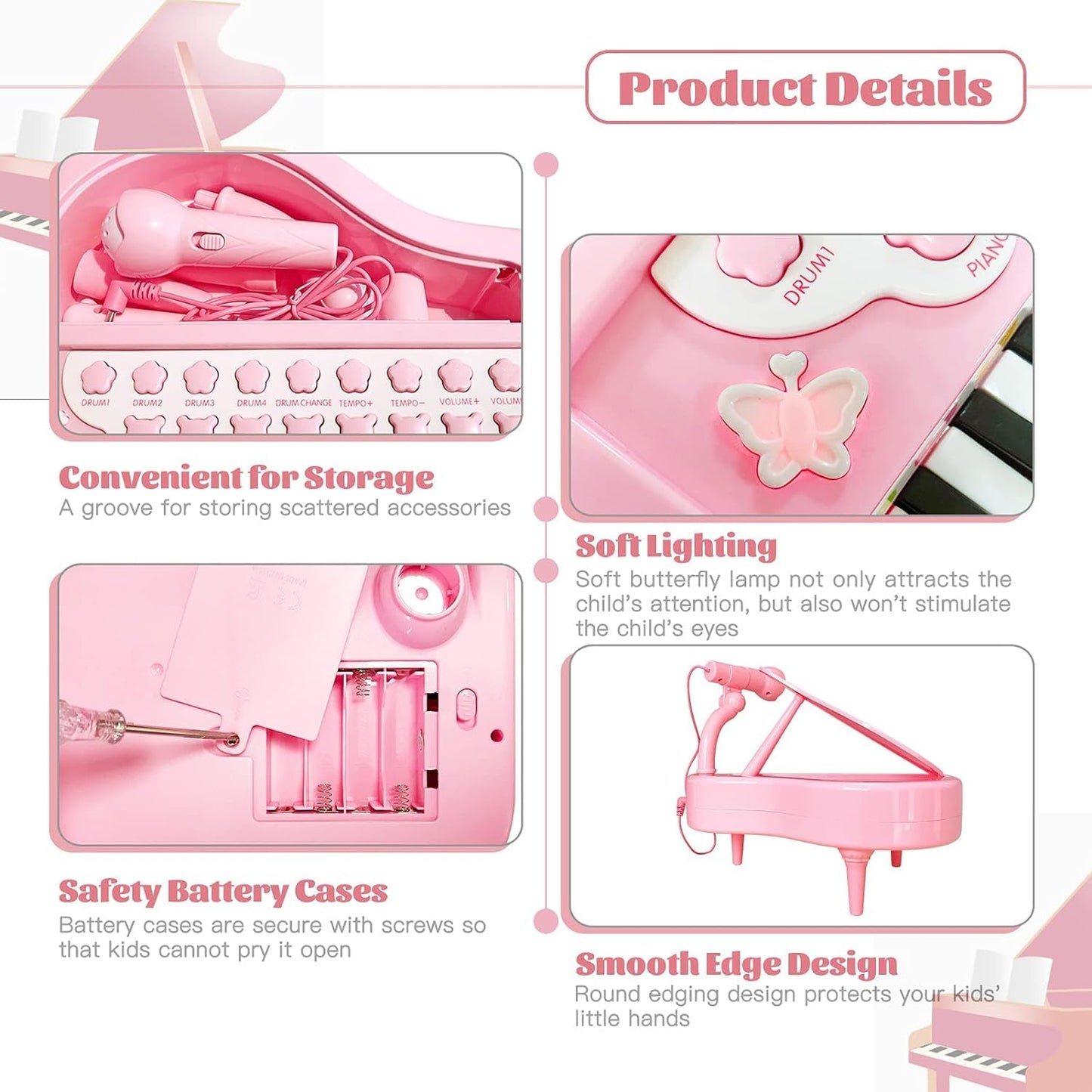 Love&Mini Piano Keyboard Toys for Girls - 24 Keys Toddler Piano Music Toy Instruments with Microphone，Pink Piano Toys for 1 2 3 4 5 Years Old Girls Birthday Xmas Gifts (24 Keys Pink Piano Toy)
