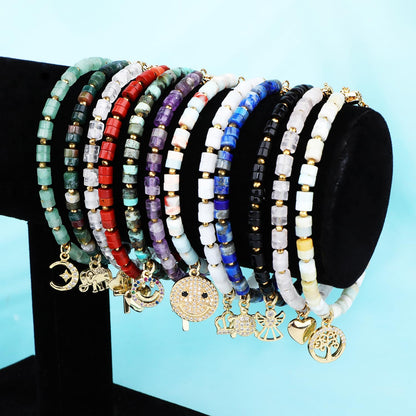 Natural Gemstone Healing Crystal Agalmatolite jasper Dainty Charms Happy face Bracelet Adjustable Chain Extender Minimalist Jewelry