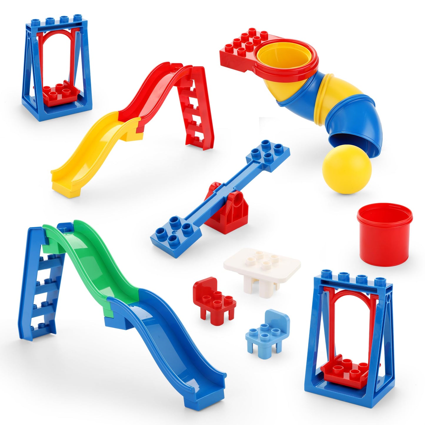 Liberty Imports 24 PCS Big Building Blocks Playground Set for Toddlers and Kids, Large Size DUPLO Compatible Construction Toy Bricks with Slides, Swings, Seesaw and Pipes Preschool Learning Playset