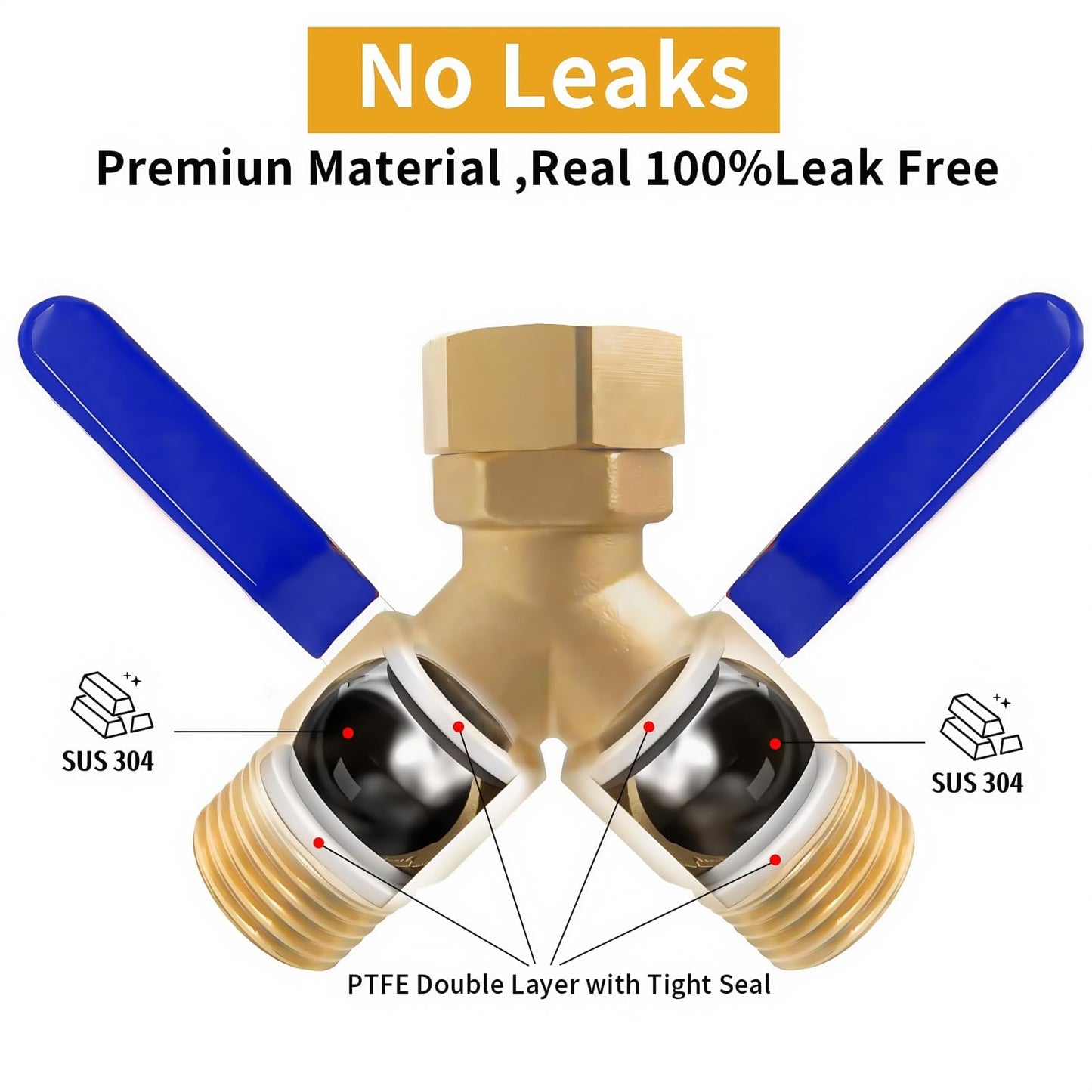 UERTUN 2 Way Garden Hose Splitter Heavy Duty Brass, Y Hose Splitter with Extra Long Handles for Easy Shut Off, Metal Water Spigot Adapter Fits Standard 3/4" GHT Faucet