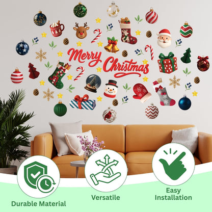 WALPLUS Christmas Decorations for Home Indoor Wall Stickers Wall Murals Decals Living Room Children Nursery Restaurant Cafe Hotel Home Decor Holly Jolly
