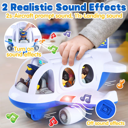 PLAY Airplane Toy for Kids - Toddler Airplane Toys Travel Plane Toys for Kids 2+ Years Old with Small Figures & Baggage Carrier, Musical Toy Airplane with Lights for Boys Girls Gifts Birthday (Blue)