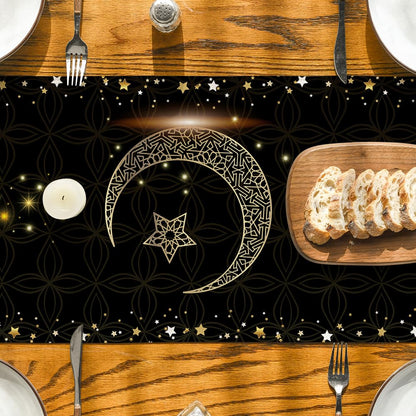 Artoid Mode Black Star Ramadan Moon Table Runner, Seasonal Kitchen Dining Table Decoration for Home Party Decor 13x72 Inch