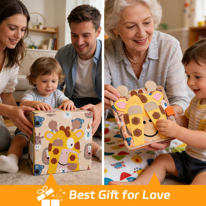 kabiuby Giraffe Busy Book for Toddlers 1-3, Montessori Toys Toddler Busy Board for 1 Year Old, Felt Quiet Book Sensory Learning Activity Books, Airplane Car Travel Toys, Gifts for Boys Girls 1+