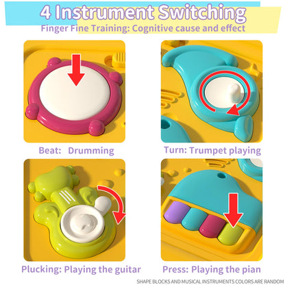PANITU Baby Activity Cube, 6-in-1 Educational Early Development Toy with 4 Sensory Shape Blocks, Music Busy Board, Montessori Toys for 1 2 Year Old, Birthday Gift for 1 Year Old
