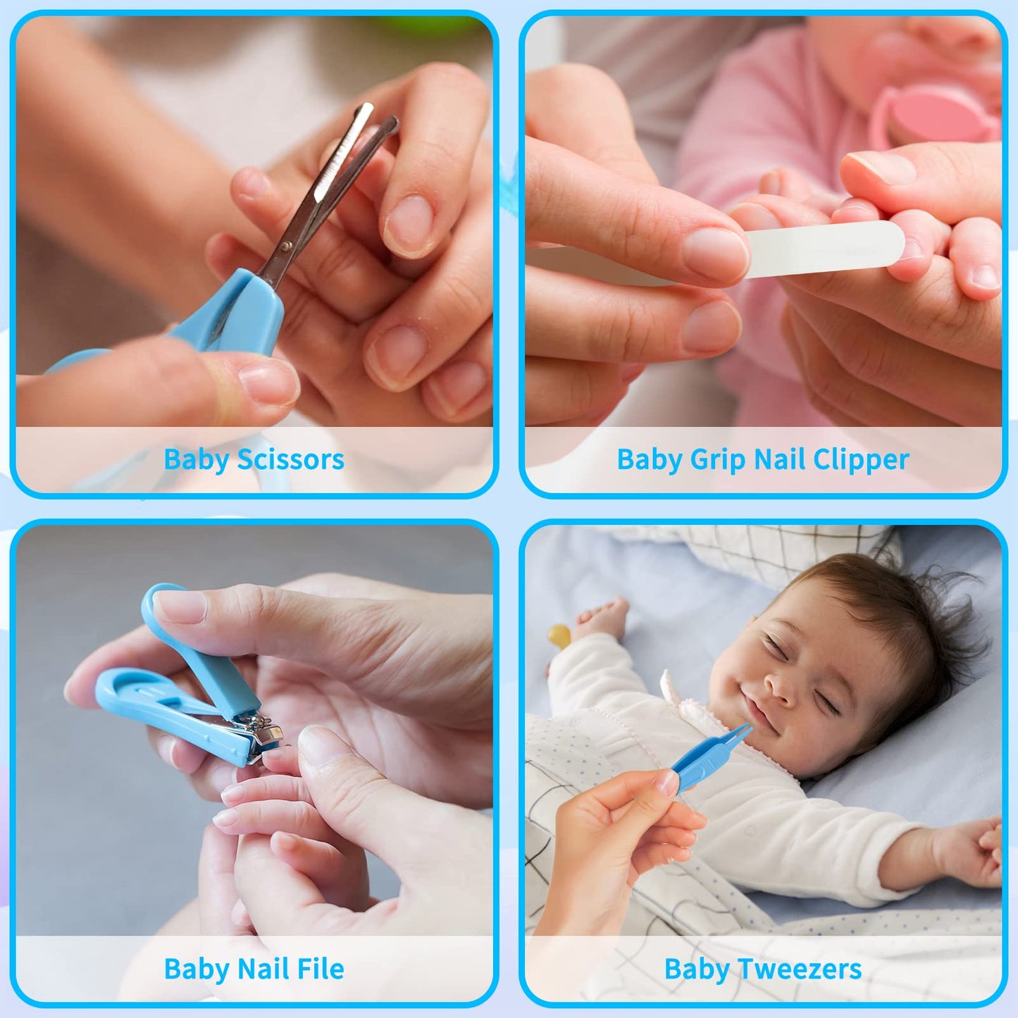 Baby Healthcare and Grooming Kit, Baby Safety Set Newborn Nursery Health Care Set with Hair Brush Scale Measuring Spoon Nail Clippers for Baby Girls Boys (24PCS Blue)
