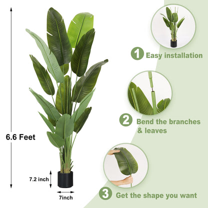 ProDeco Artificial Tree 6.6Ft Silk Bird of Paradise Large Big Fake Potted Plants Tall Faux Silk Floor Plants for Home Living Room Bedroom Office Decor Indoor Outdoor…