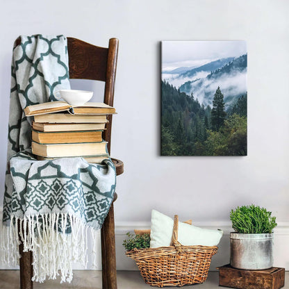 Great Smoky Mountain Wall Art Foggy Forest Landscape Picture Canvas Prints for Living Room Bathroom Misty Pine Tree Wall Decor Nature Green Tropical Poster Painting Artwork Home Decorations 12x16”