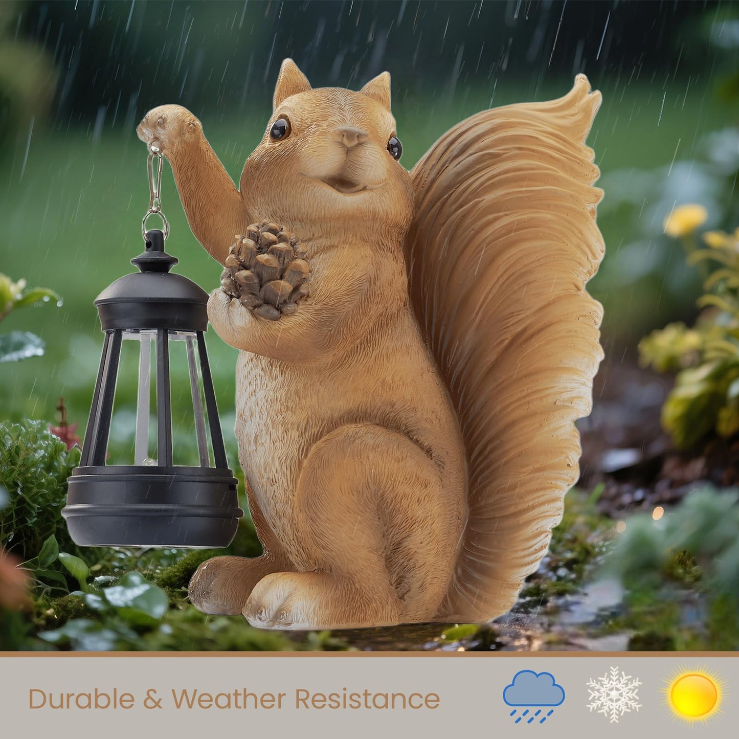 Elegondrar Solar Squirrel Garden Statue Outdoor Decor, Squirrel Sculpture with Lantern for Yard Lawn Patio Balcony, Christmas Birthday Housewarming Gifts for Mom, Grandma, Women, Brown,Resin