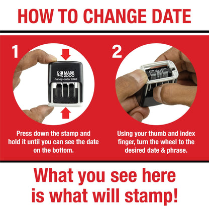 Mark 2000 Self-Inking Rubber Date Office Stamp with Scanned Phrase & Date - Red Ink (Handy-Dater S160), 12-Year Band
