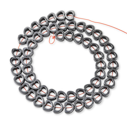 HAAMIIQII 55pcs 8mm Natural Black Hematite Loose Gemstone Beads Hollow Heart Shape Spacer Stone Beads for Jewelry Making DIY Bracelets Necklaces Crafting
