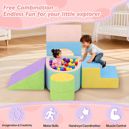 JUOIFIP Toddler Climbing Toys Indoor, 6-Piece Baby Foam Climbing Blocks with Ball Pit, Colourful Soft Play Set for Toddlers 1-3 Years Old, Kids' Indoor Climbers & Play Structures (Balls not Included)