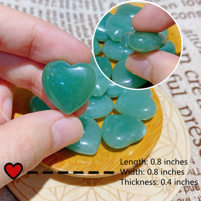 QINJIEJIE 10 PCS Green Aventurine Crystal Thick Heart Healing Crystals Polished Love Heart Shaped Stones Bulk Gemstones Set Palm Worry Stone Reiki Green Crystal Worry Stone Love Gift for Teacher