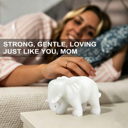 gemshan Jade Elephant Statue Gift - Handmade Elephant Figurine, Lucky Charm Home Decor for Office Desk & Shelf Display