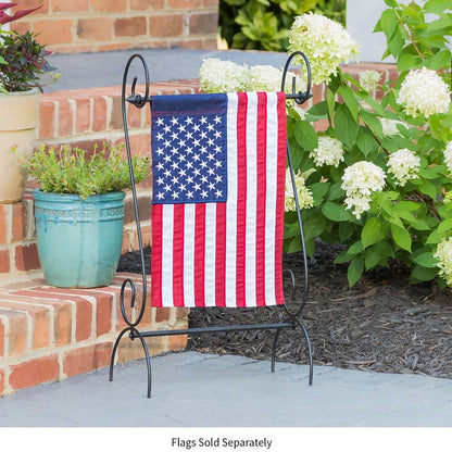 Evergreen Scroll American Garden Flag Stand | Premium Metal Iron Flag Holder Stand | Fits 12x18 Garden Flags for Outside | Weatherproof Outdoor