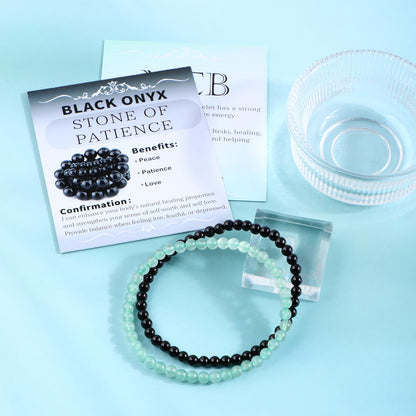 NCB 2-Piece 4mm Natural Crystal Gemstone Stretch Bracelets – ﻿Black Onyx, Green Aventurine Handmade Reiki Energy Healing Jewelry for Meditation,Yoga, Unisex
