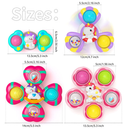 Usrela 4Pcs Suction Cup Rotating Toys for 1 Year Old Boy Girl, Bath Toys for Baby 12 18 Months, 1 2 Year Old Boy Birthday Gift, Sensory Toy for Toddler 1-3