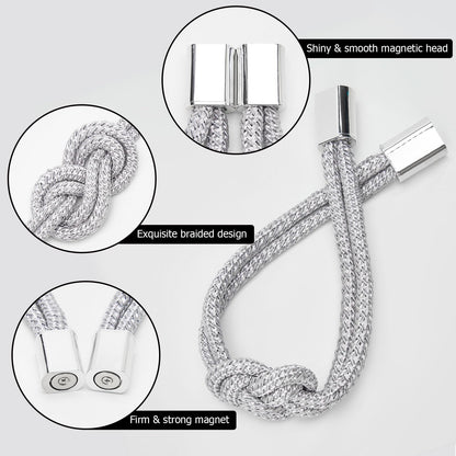NICEEC 2 Pack Mini Magnetic Curtain Tiebacks Nordic Simple Style Drape Tie Backs Elegant Hand Weave Rope Knot Decorative Curtain Holdbacks for Home & Office Thin Window Drapery (Silver Grey)