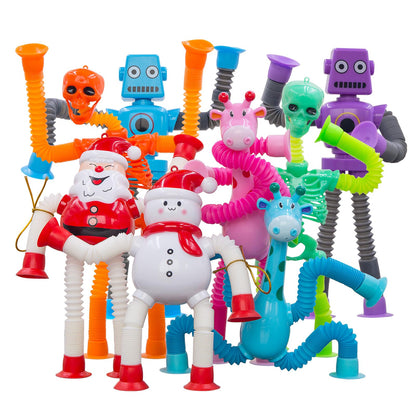 Pop Tubes Robot Fidget Toys , 8Pack Skeleton Fidget Pop Toys Telescopic Suction Cup Toy for Stress and Anxiety Relief, Easter Basket Stuffers Gifts for Kids(8 Pack Mixed)