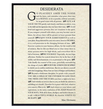 Inspiring Typography Wall Art LARGE 11x14 - Desiderata Poem - Motivational Home Decor - Inspirational quote Wall Decor - Encouraging Art for Women, Men, Poetry Fans - Max Erhman Quote - Unframed