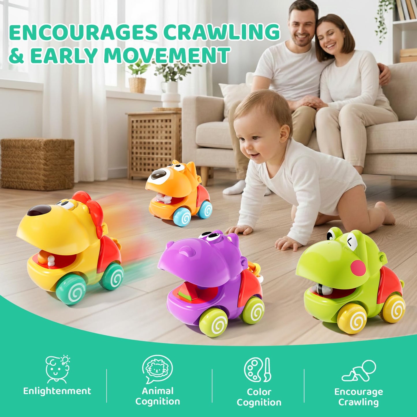 ALASOU Push and Go Animal Car Toys for 1 Year Old Boy Girl|Baby Toys 1 Year Old Boy Gifts for Toddlers 1-3|Vehicle Toy Set for Toddler Toys 1-2|1st Birthday Gift for Infant 6 9 12 18 Months