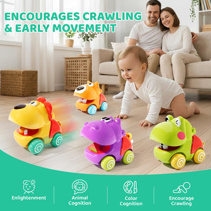 ALASOU Push and Go Animal Car Toys for 1 Year Old Boy Girl|Baby Toys 1 Year Old Boy Gifts for Toddlers 1-3|Vehicle Toy Set for Toddler Toys 1-2|1st Birthday Gift for Infant 6 9 12 18 Months